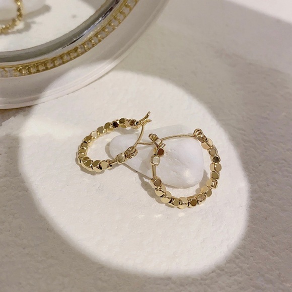 Any 2/$20! Gold Cubical Bead Small Hoop Earrings - Picture 2 of 8